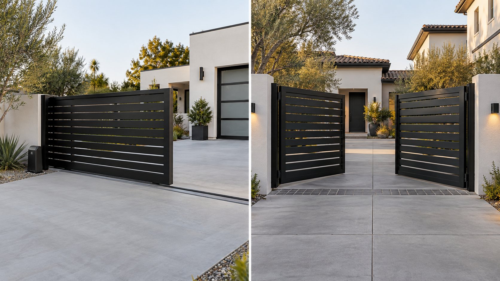 Sliding gate and swing gate at driveway entrances